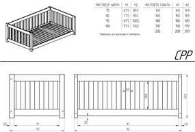 Letto da bambini estraibile di colore naturale con contenitore con rete inclusa 90x200 cm CPP – Adeko
