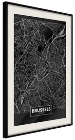 Poster  City Map: Brussels (Dark)  Cornice Quadri Cornice nera con pass-partout, Larghezza x Altezza Home decor 20x30