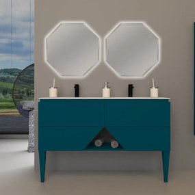 Mobile bagno sospeso con lavabo L 140 x H 55 x P 45.3 cm blu petrolio per doppia vasca Vintage