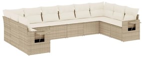 Set divano da giardino 10 pz con cuscini beige in polyrattan