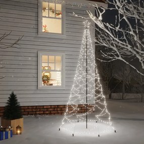 Albero di Natale con Palo in Metallo con LED Multicolore e Bianco, 3 m e 5 m, Bianco Freddo / 500 / 3 m