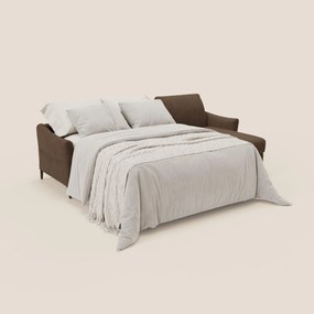 Dalia divano letto angolare con materasso alto 18 cm piedini alti e penisola contenitore in tessuto smacchiabile T17 marrone