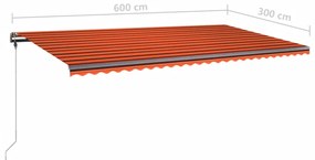 Tenda da Sole Retrattile Manuale LED 600x300 cm Arancio Marrone