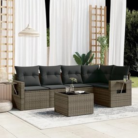 Set divano da giardino 6 pz con cuscini grigio in polyrattan