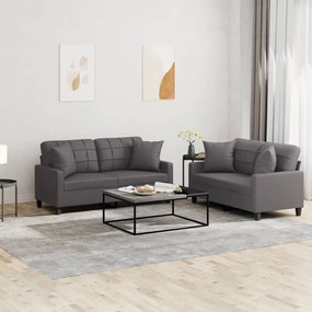 Set di divani 2 pz con cuscini grigio in similpelle