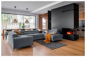 Divano angolare blu allungabile/con contenitore (con penisola a destra/a U) Louis – ELTAP