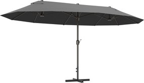 Ombrellone Doppio a 12 Stecche 455x265x238 cm con Base a Croce e Manovella in Acciaio e Poliestere Grigio...