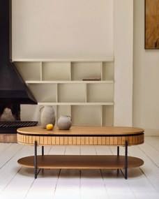 Kave Home - Tavolino Licia 1 cassetto in legno massello di mango e metallo verniciato nero 130 x 65 cm