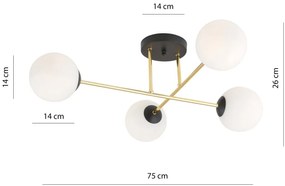 Lampadario da Soffitto MAGNUM 4 in Acciaio e Vetro 4xE14 Colore del corpo Nero e Oro