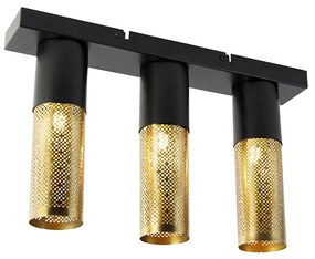Plafoniera industriale nera con oro oblunga 3 luci - Raspi