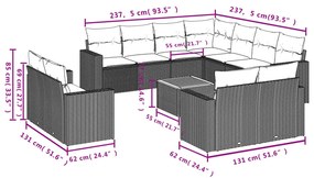Set divani da giardino 12 pz con cuscini nero in polyrattan