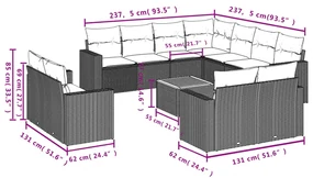 Set divani da giardino 12 pz con cuscini nero in polyrattan