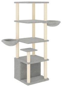 Albero per gatti con tiragraffi in sisal grigio chiaro 147 cm