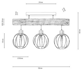 Spot-Light DO6977304 - Lampadario a plafone BERIS 3xE27/25W/230V pino