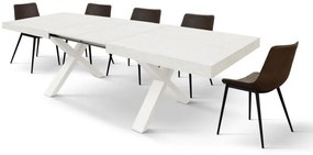 Tavolo allungabile AMALFI in legno effetto bianco frassinato e gambe a X bianche, allungabile 160&#215;90 cm &#8211; 240&#215;90 cm