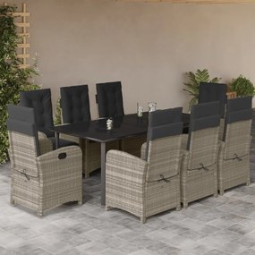 Set pranzo da giardino 9pz con cuscini grigio chiaro polyrattan