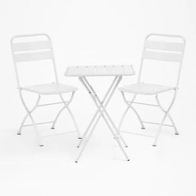 Set Tavolo Da Giardino Janti (60x60 Cm) E 2 Sedie Pieghevoli Bianco - Sklum