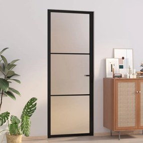 Porta Interna 76x201,5 Cm Nero Opaco Vetro E Alluminio /