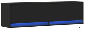 Mobile tv a parete con luci led nero 140x31x38 cm