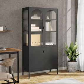 Credenza Nera 90x40x180 Cm Vetro E Acciaio /