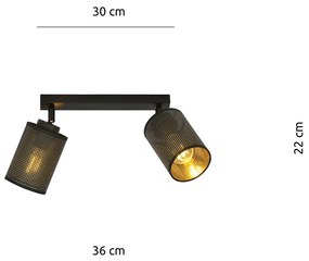Plafoniera Spot 2 Luci Varuna In Acciaio Nero E Oro Paralumi Regolabili