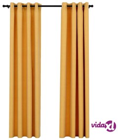 vidaXL Tende Oscuranti Effetto Lino con Occhielli 2pz Gialle 140x225cm