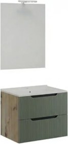 Mobile Bagno Sospeso Comfort 2 Cassetti Cannettato 60 Cm Rovere Verde Salvia