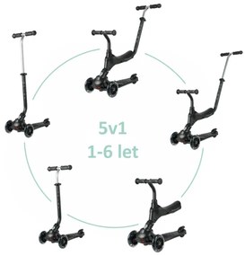 QPlay - Monopattino per bambini con ruote LED 5 in 1 SEMA PRO nero