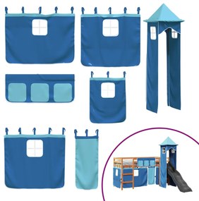 Letto a soppalco con torre bambini blu 90x190cm massello pino