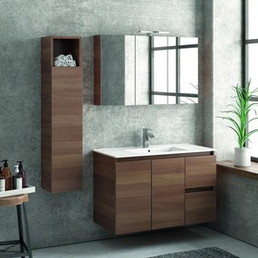 Composizione mobili bagno 100cm installazione sospesa mobile, specchio e colonna TOD-100A - KAMALU