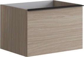 Cassettiera Pixel con 2 cassetti  frontale plain olmo Rousseau e maniglia alluminio nero opaco L60 x H40 x P45,5 cm