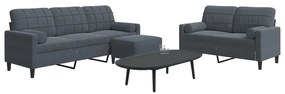 Set Di Divani 3 Pz Con Cuscini Grigio Scuro İn Velluto /