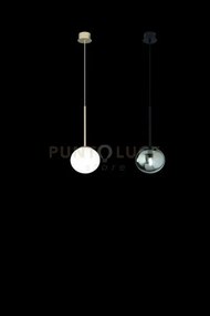 Sospensione jewel singola oro vetro bianco satinato attacco e14 d.17cm