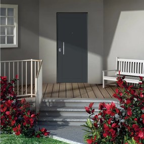Porta blindata YALE Wall L 90 x H 210 cm in PVC grigio 7016 opaco/bianco, apertura spingere a destra, falso telaio incluso