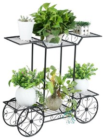 Costway Scaffale di metallo a forma di carrello per piante e fiori, Espositore piante con 6 livelli da interno ed esterno, Nero