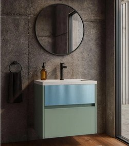 Mobile da bagno sospeso sotto lavabo Niwa 2 cassetti L 59.5 x H 50 x P 45.5 cm verde timo e blu pacifico cannettato