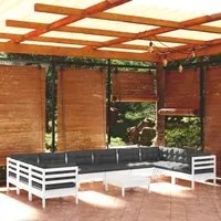 Set Divani da Giardino 11 pz con Cuscini Bianchi Legno di Pino 3097338