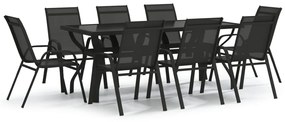 Set mobili da pranzo per giardino 9 pz nero