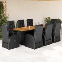 Set da Pranzo da Giardino 9 pz con Cuscini Nero in Polyrattan 3277635