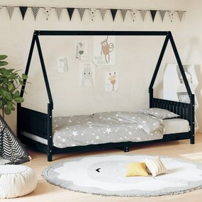 Giroletto Per Bambini Nero 90x200 Cm İn Legno Massello Di Pino /