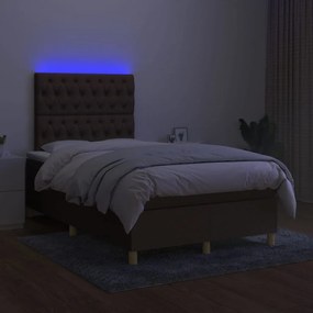 Letto a molle materasso e led marrone scuro 120x200 cm tessuto