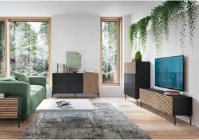 Mobile TV Da Terra 140 Cm Listellato 2 Ante Nero E Rovere Zenith