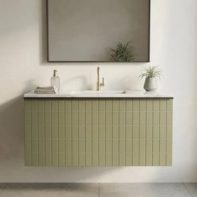 Base portalavabo Pixel 1 cassetto con frontale grid laccato opaco verde salvia e maniglia alluminio nero opaco L80 x H40 x P45,5 cm
