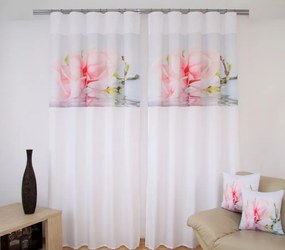 Tenda bianca per soggiorno con fiore rosa Larghezza: 160 cm | Lunghezza: 250 cm (ci sono 2 pezzi nel set)
