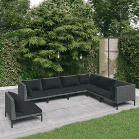 Set divani da giardino 7 pz con cuscini polyrattan grigio scuro