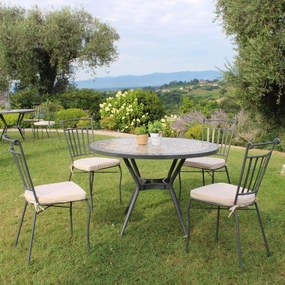 BRAIS - tavolo con piano rotondo e mosaico beige e antracite