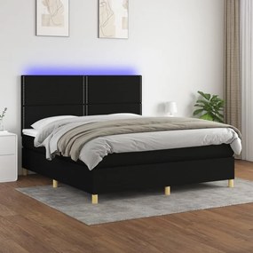 Letto a molle con materasso e led nero 180x200cm in tessuto