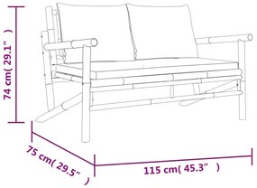 Set Salotto da Giardino 4pz con Cuscini Grigio Scuro Bambù