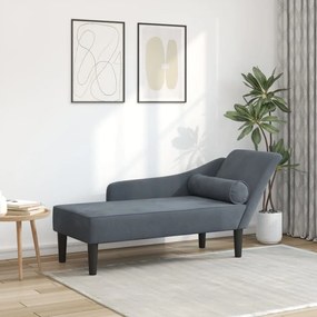 Chaise Longue Con Cuscini Grigio Scuro İn Velluto /