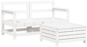 Set divani da giardino 3 pz bianco in legno massello di pino